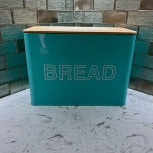 Large Teal Tin/ Metal Bread Box with Bamboo Lid 14L